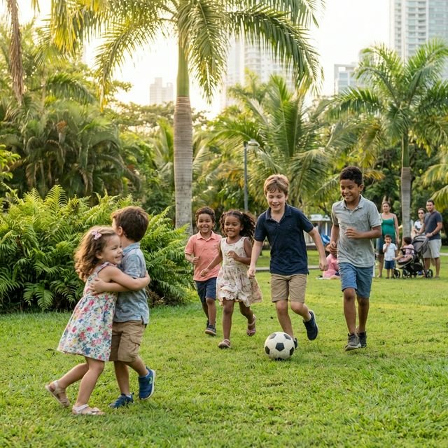 Grupo de niños homeschoolers jugando