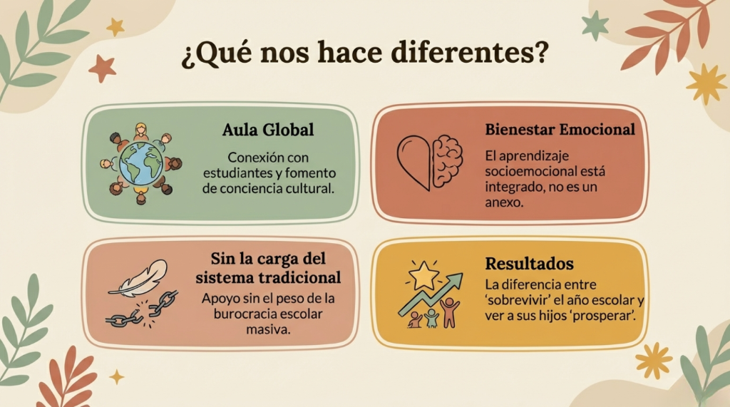 ¿Qué nos hace diferentes? - Aula Global, Bienestar Emocional, Sin carga del sistema tradicional, Resultados